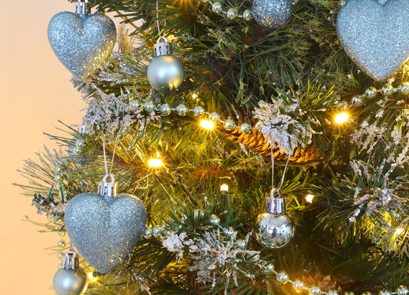 Christmas ConceptsÂ® Pack of 25-25mm Mini Christmas Tree Baubles - Shiny, Matte & Glitter Decorated Ornaments (Ice Blue) - Image 2